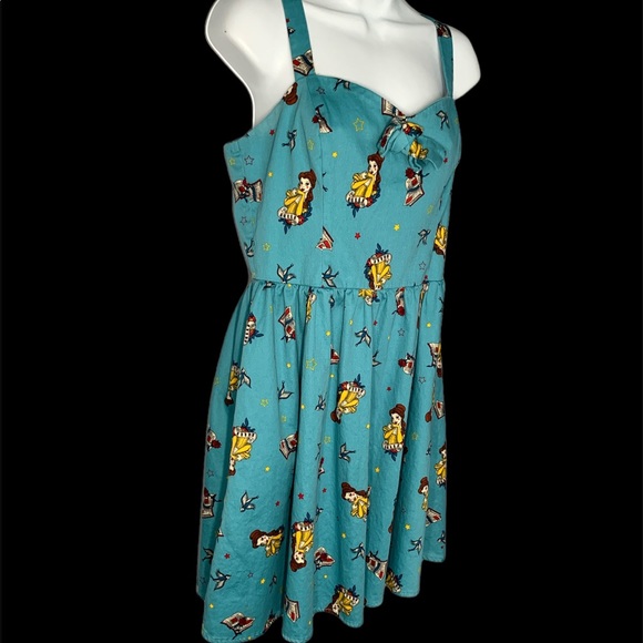 Hot topic Disney Belle Pin Up Dress Size L Blue - Picture 3 of 12